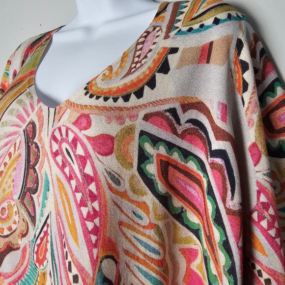 Chico’s Paisley Print Top Size 4 XXL Multicolor Knit Boho Tunic Dopamine Resort - Picture 2 of 9